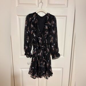 LC Lauren Conrad Black Floral Long Sleeve Dress